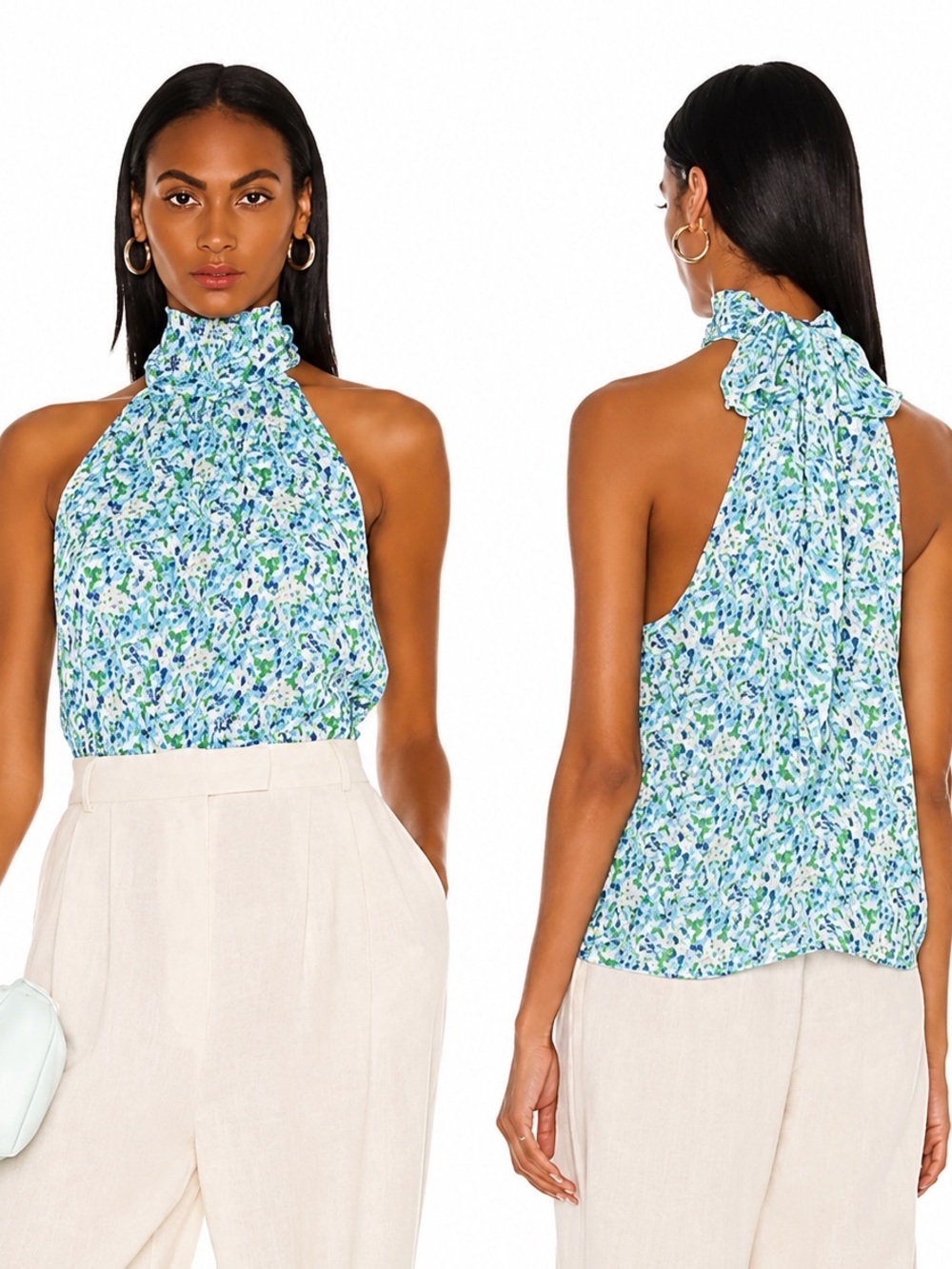 SABINA MUSÁYEV Madison halter floral tie neck top Small